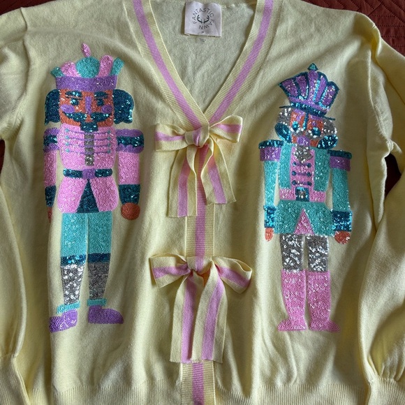 Fantastic Fawn Yellow Sweater with Pink and Blue Nutcracker Design - Picture 2 of 5